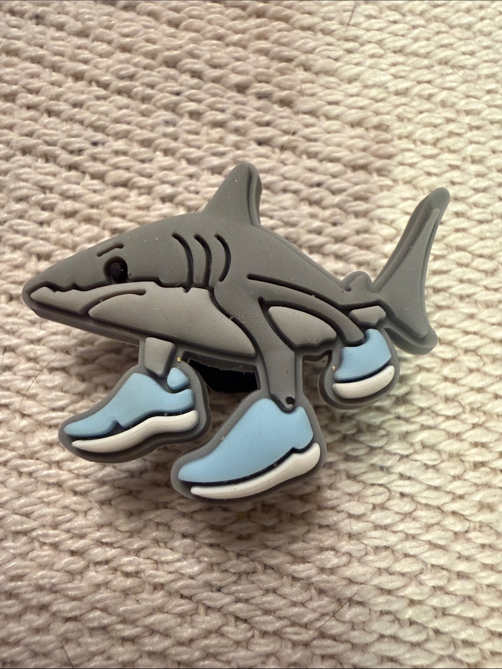 Grey Shark Shoe Charm with Light Blue Sneakers